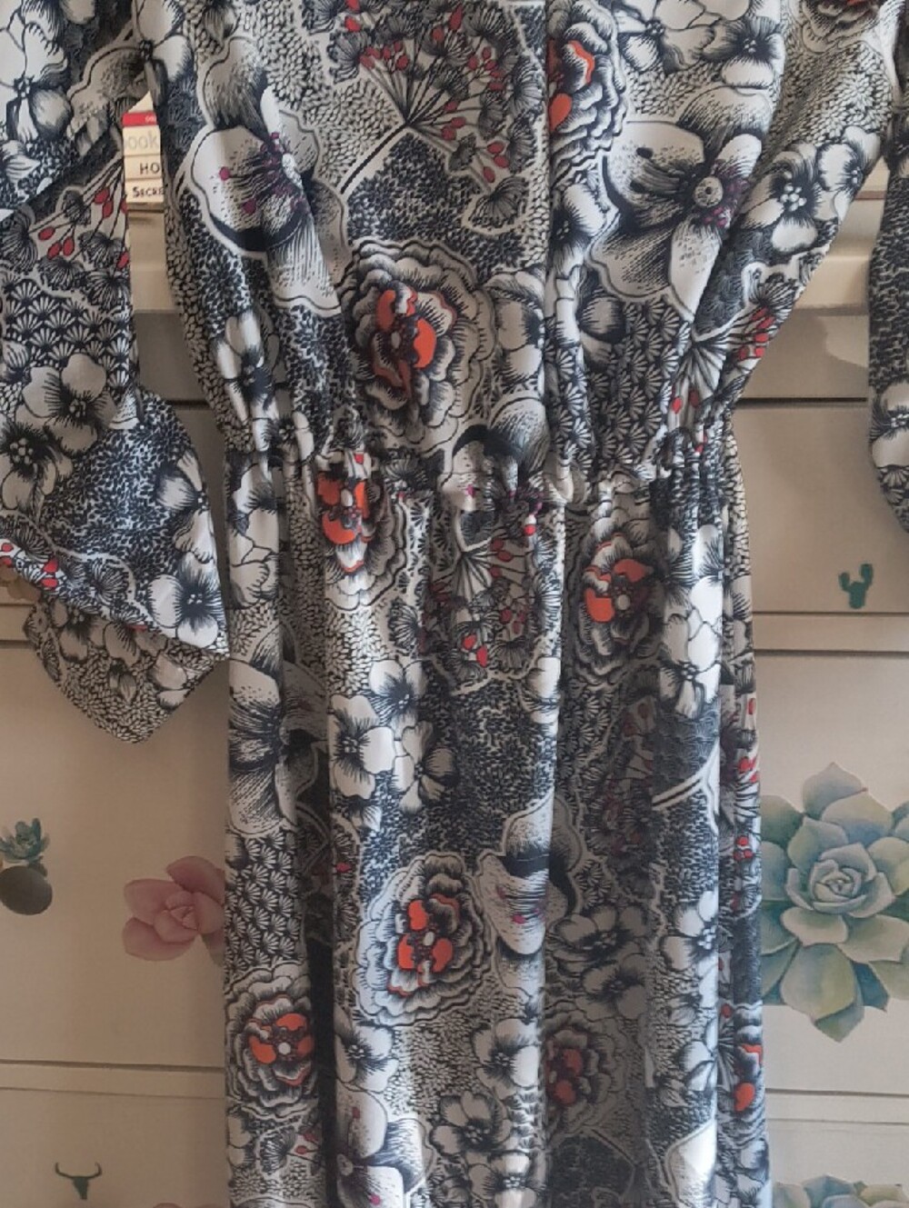 Floral Long Sleeve Maxi Dress - Blue, White & Red Accents - Picture 9 of 10